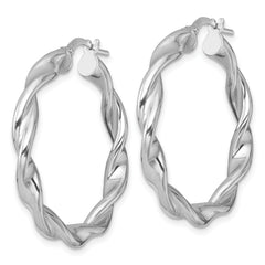 Sterling Silver Rhodium-plated Polished Twisted 4.00 x 33mm Round Hoop Earrings