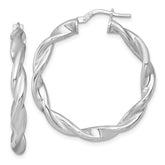 Sterling Silver Rhodium-plated Polished Twisted 4.00 x 33mm Round Hoop Earrings