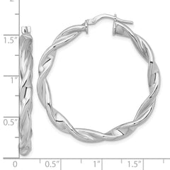 Sterling Silver Rhodium-plated Polished Twisted 4.00 x 39mm Round Hoop Earrings