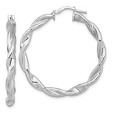 Sterling Silver Rhodium-plated Polished Twisted 4.00 x 39mm Round Hoop Earrings