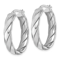 Sterling Silver Rhodium-plated Polished and Scratch Finish 6.00mm Twisted Oval Tube Hoop Earrings