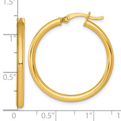 Sterling Silver Gold-tone Polished 2.5mm x 30mm Round Tube Hoop Earrings