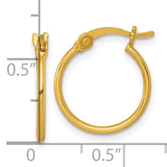 Sterling Silver Gold-tone Polished 1.25mm x 15mm Round Tube Hoop Earrings