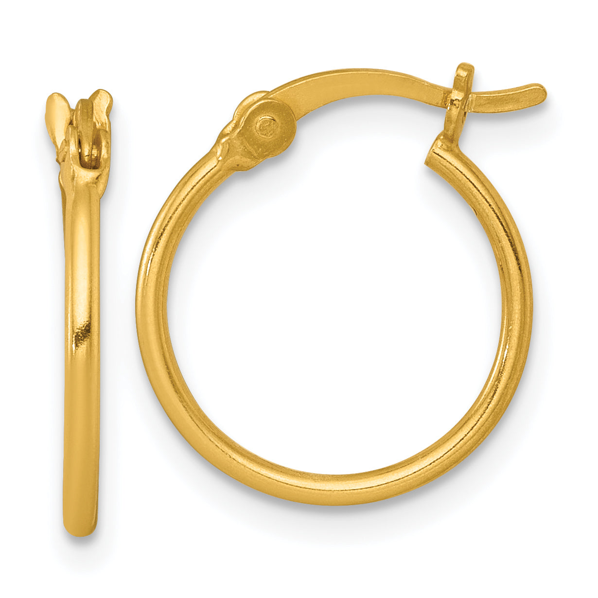 Sterling Silver Gold-tone Polished 1.25mm x 15mm Round Tube Hoop Earrings