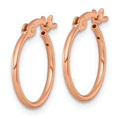 Sterling Silver Rose-tone Polished 1.25mm x 15mm Round Tube Hoop Earrings