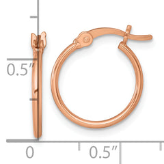 Sterling Silver Rose-tone Polished 1.25mm x 15mm Round Tube Hoop Earrings