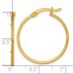 Sterling Silver Gold-tone Polished 1.25mm x 25mm Round Tube Hoop Earrings