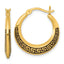 Sterling Silver Gold-tone Polished and Black Enameled Greek Key Round Graduated Hollow Hoop Earrings