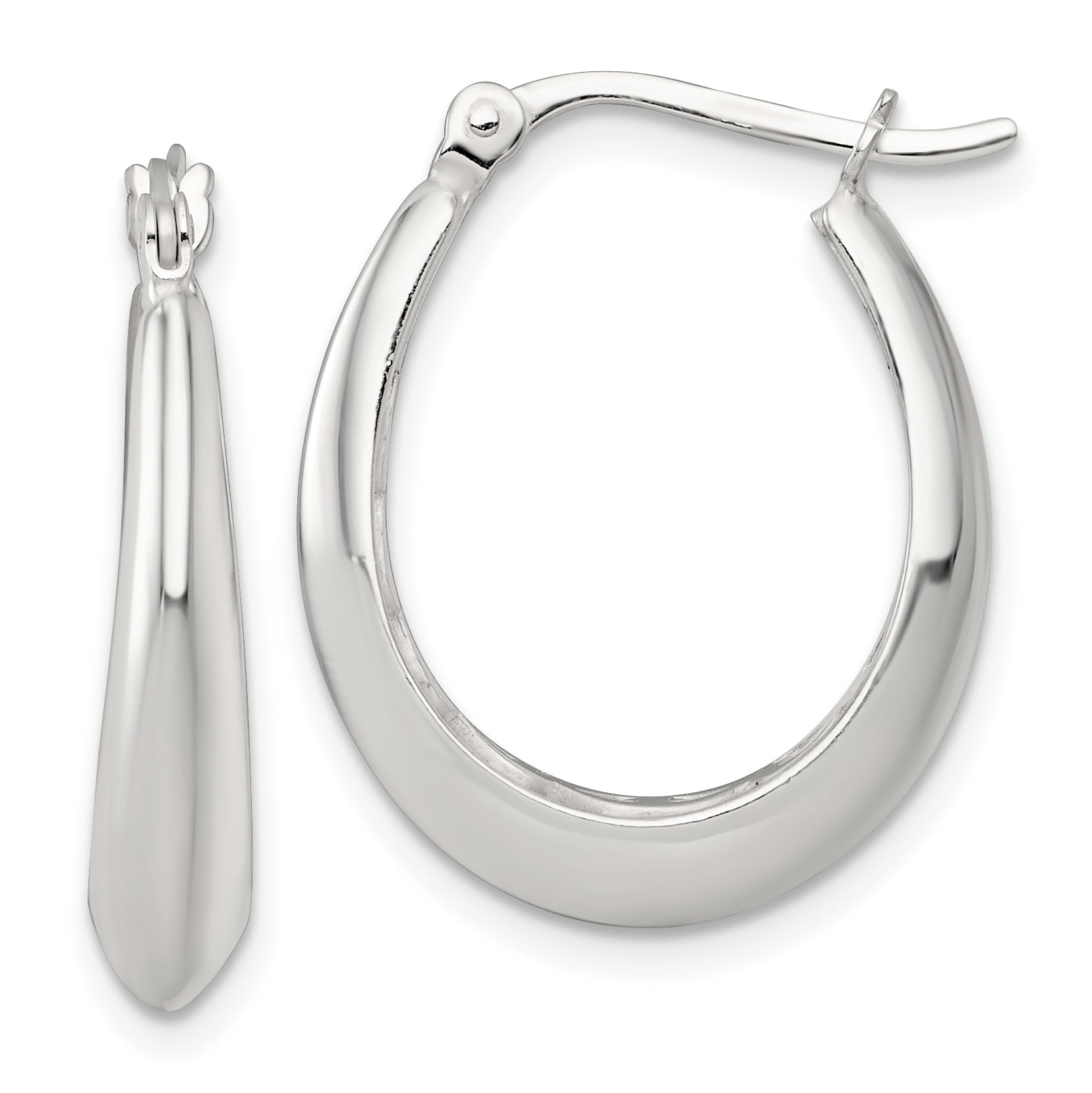 Sterling Silver Polished Knife Edge Tapered Oval Hoop Earrings