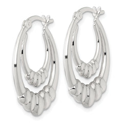 Sterling Silver Polished Scalloped Double Oval Hollow Hoop Earrings