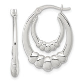 Sterling Silver Polished Scalloped Double Oval Hollow Hoop Earrings