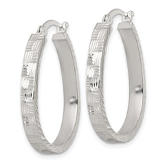Sterling Silver Polished Straight Diamond-cut 4.0mm Oval Hoop Earrings