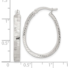 Sterling Silver Polished Straight Diamond-cut 4.0mm Oval Hoop Earrings
