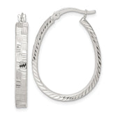 Sterling Silver Polished Straight Diamond-cut 4.0mm Oval Hoop Earrings