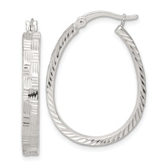 Sterling Silver Polished Straight Diamond-cut 4.0mm Oval Hoop Earrings