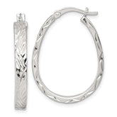 Sterling Silver Polished Diamond-cut 4.0mm Oval Hoop Earrings