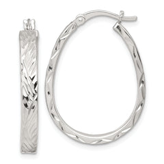 Sterling Silver Polished Diamond-cut 4.0mm Oval Hoop Earrings