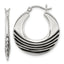 Black Enamel Stripes Round Hoop Earrings in Sterling Silver, 28mm - Sophia Jewelers