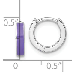 Sterling Silver Rhodium-plated Polished Purple Enameled Hinged Round Hoop Earrings