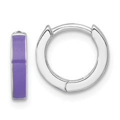 Sterling Silver Rhodium-plated Polished Purple Enameled Hinged Round Hoop Earrings