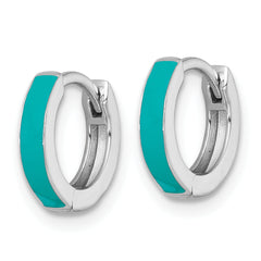 Sterling Silver Rhodium-plated Polished Teal Enameled Hinged Round Hoop Earrings