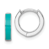 Sterling Silver Rhodium-plated Polished Teal Enameled Hinged Round Hoop Earrings