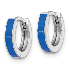Sterling Silver Rhodium-plated Polished Blue Enameled Hinged Round Hoop Earrings