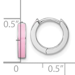 Sterling Silver Rhodium-plated Polished Pink Enameled Hinged Round Hoop Earrings