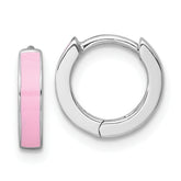 Sterling Silver Rhodium-plated Polished Pink Enameled Hinged Round Hoop Earrings