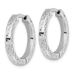 Sterling Silver Rhodium-plated Polished Diamond-cut 3x23mm with Safety Lock Hinged Square Tube Hoop Earrings
