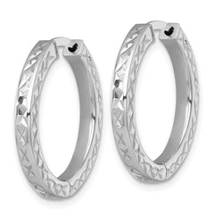 Sterling Silver Rhodium-plated Polished Diamond-cut 3x25mm with Safety Lock Hinged Square Tube Hoop Earrings