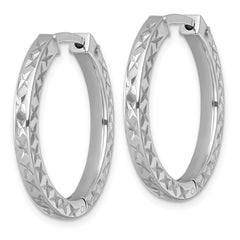 Sterling Silver Rhodium-plated Polished Diamond-cut 3x28mm with Safety Lock Hinged Square Tube Hoop Earrings
