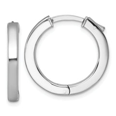 Sterling Silver Rhodium-plated Polished 3x23mm Hinged Square Tube Hoop Earrings
