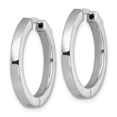 Sterling Silver Rhodium-plated Polished 3x25mm Hinged Square Tube Hoop Earrings