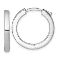 Sterling Silver Rhodium-plated Polished 3x25mm Hinged Square Tube Hoop Earrings