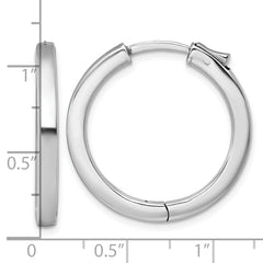 Sterling Silver Rhodium-plated Polished 3x28mm Hinged Square Tube Hoop Earrings