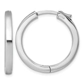 Sterling Silver Rhodium-plated Polished 3x28mm Hinged Square Tube Hoop Earrings