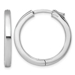 Sterling Silver Rhodium-plated Polished 3x28mm Hinged Square Tube Hoop Earrings