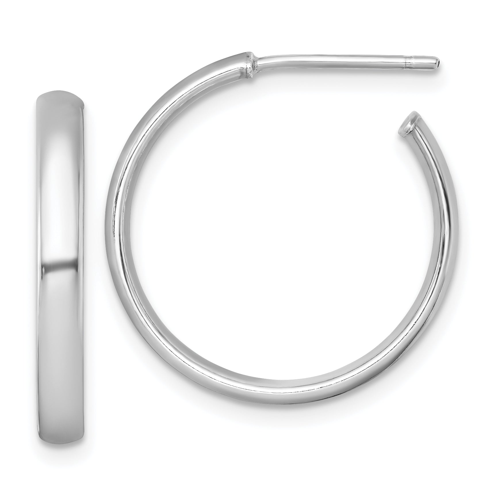 Sterling Silver Rhodium-plated Polished 3.00 x 23mm C-Hoop Post Earrings