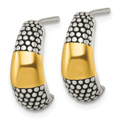 Sterling Silver and Gold-tone Polished Antiqued Textured Post J-Hoop Earrings