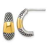 Sterling Silver and Gold-tone Polished Antiqued Textured Post J-Hoop Earrings