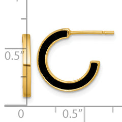 Sterling Silver Gold-tone Polished Black Enamel 15x2mm Post C-Hoop Earrings
