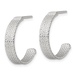Sterling Silver Polished and Textured 20x4.5mm Post C-Hoop Earrings