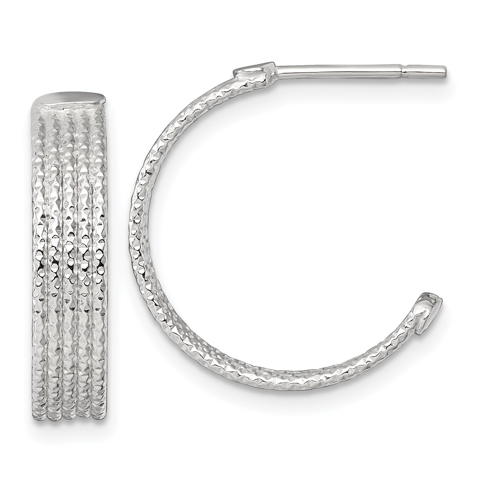 Sterling Silver Polished and Textured 20x4.5mm Post C-Hoop Earrings