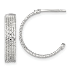 Sterling Silver Polished and Textured 20x4.5mm Post C-Hoop Earrings