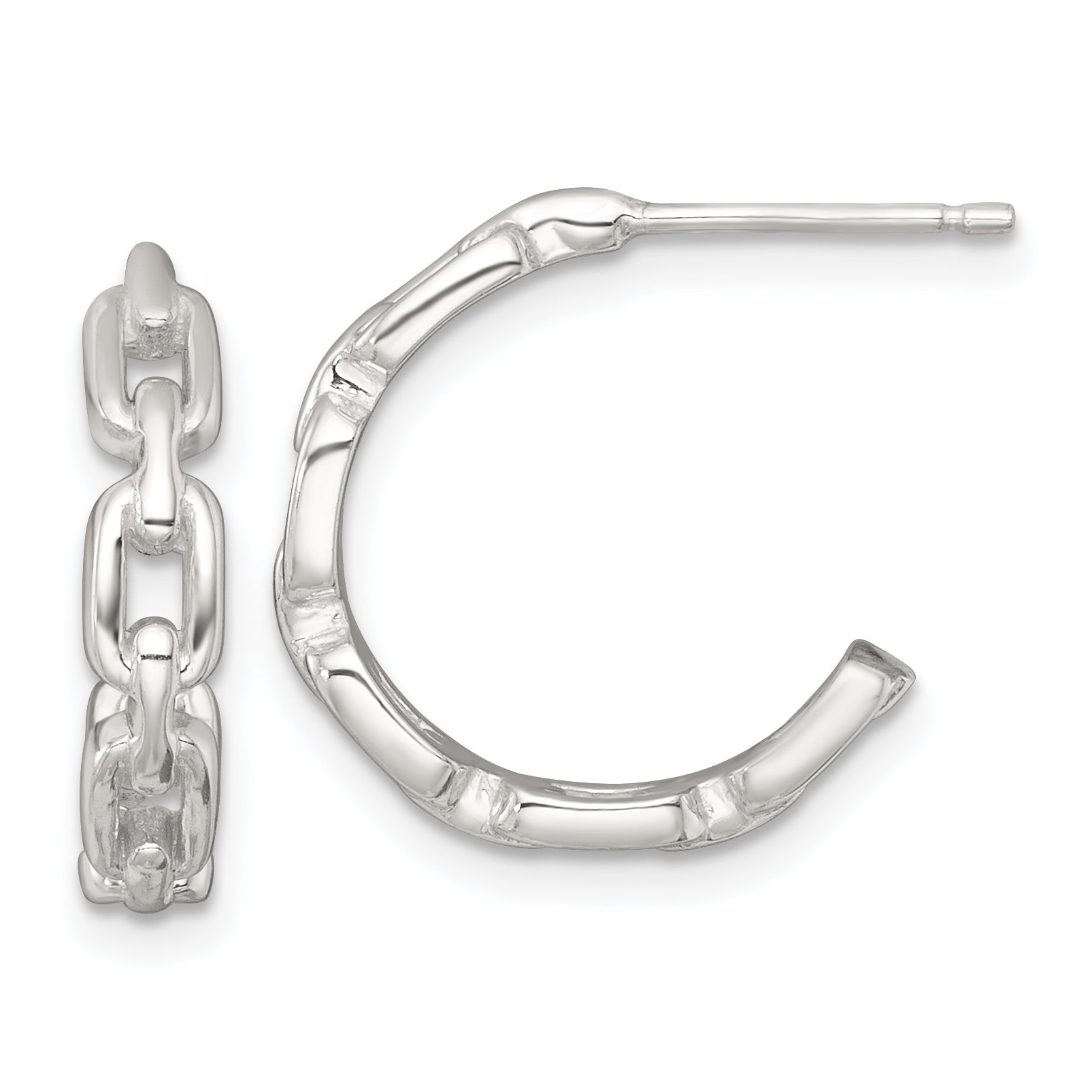 Sterling Silver Polished Chain Link C-Hoop Post Earrings