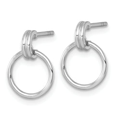 Sterling Silver Rhodium-plated Polished Circle Post Dangle Earrings