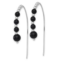 Sterling Silver Rhodium-plated Polished Graduated Onyx Beaded Threader Earrings