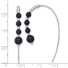 Sterling Silver Rhodium-plated Polished Graduated Onyx Beaded Threader Earrings
