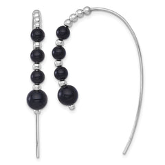 Sterling Silver Rhodium-plated Polished Graduated Onyx Beaded Threader Earrings